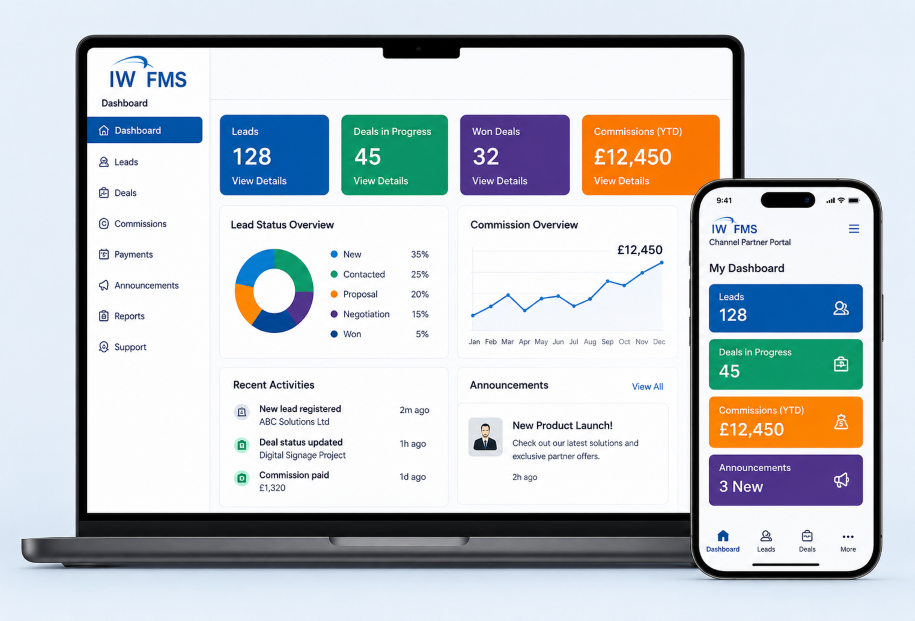 Leadflow PMS dashboard and mobile app — deployed as IW FMS for Idealwarren